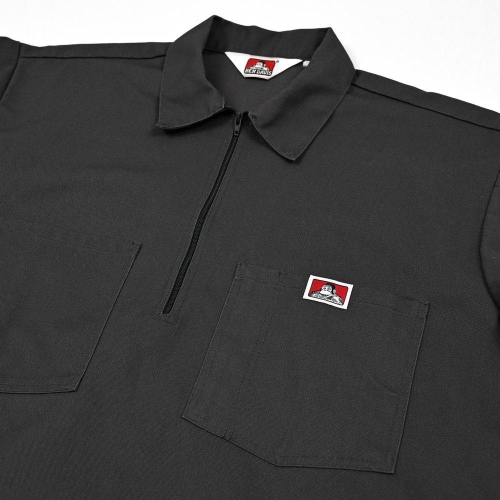 Ben Davis 1/2 Zip Work Shirt Mens Medium Collared‎ Mechanic Pockets Dark Gray